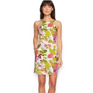 Trina Turk Aptos Hibiscus Floral Print Shift Dress White Green size 12